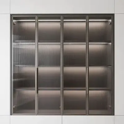 Modern furniture and retail display fixtures with sleek aluminum extrusion frames showcasing Furniture, Display & Fixtures applications in shelving systems, exhibition stands, cabinetry and interior display solutions