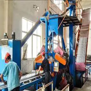 Sandblasting process on Aluminum Extrusion Profiles showing abrasive blasting surface treatment for matte finish, improved adhesion and uniform texture in Building Materials, Construction and Industrial applications