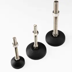 Adjustable leveling feet with threaded stem and anti-vibration rubber base for T-slot aluminum extrusion framing systems - By Yoverd Aluminium
