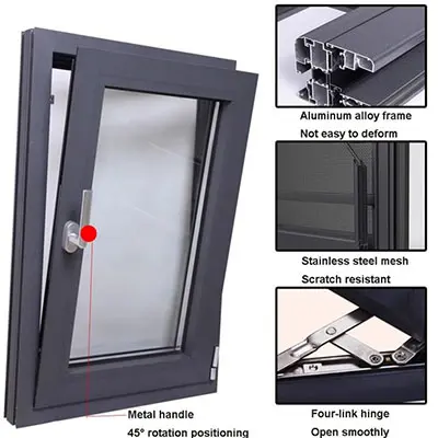 Custom aluminum casement window with flexible activation options, metal handle and smooth hinges for excellent ventilation - By Yoverd Aluminium