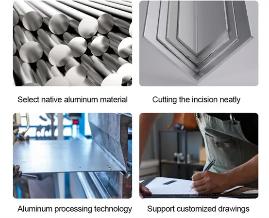 Flexible customization options for L-shaped aluminum extrusion profiles by Yoverd Aluminium, including thickness and dimension adjustments, custom angles, structural reinforcement, surface treatment, color customization, precision cutting, and OEM/ODM services