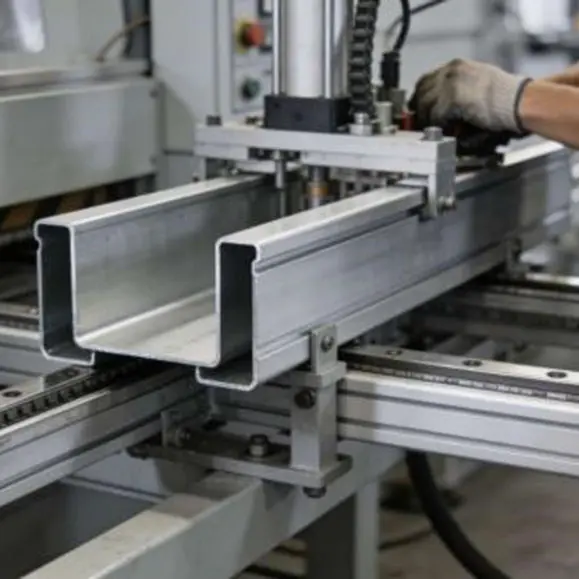 Aluminum U channels used for machine frames, guide rails and conveyor supports in industrial equipment by Yoverd Aluminium