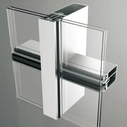 Illustration of Yoverd Aluminium semi unitized curtain wall aluminum profiles as a hybrid facade solution, combining factory prefabrication efficiency with on-site installation flexibility for improved structural reliability, dimensional accuracy and facade performance in commercial building projects