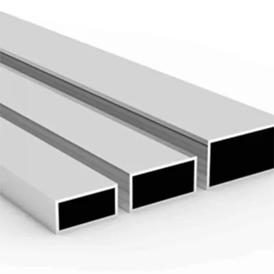Lightweight high-strength corrosion-resistant aluminum rectangular tube in various sizes, showing hollow cross-section. Durable extruded aluminum tubing manufactured by Yoverd Aluminium.