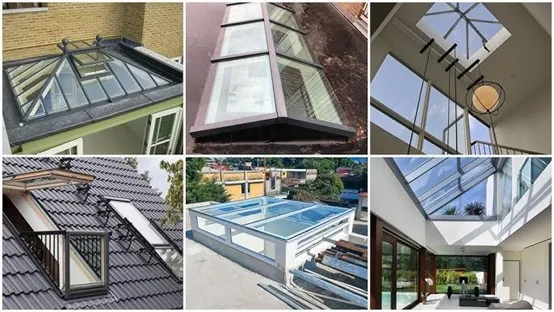 Various real-world applications of Yoverd Aluminium canopy and skylight structural profiles including rooftop skylights, building entrance canopies, large atrium glazing systems and commercial overhead structures - By Yoverd Aluminium