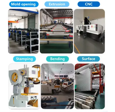 Complete aluminum profiles customization manufacturing process including mold opening, extrusion, CNC machining, stamping, bending and surface treatment. Professional custom aluminum fabrication services by Yoverd Aluminium.