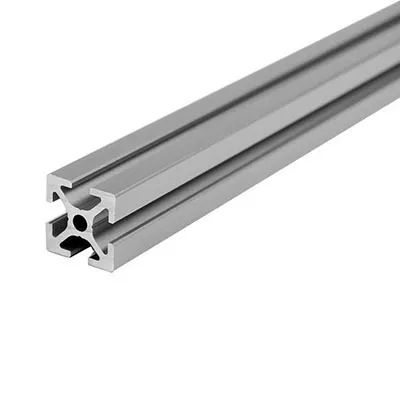 Angled close-up of silver precision aluminum extrusion profile highlighting T-slot design and structural details for high-accuracy equipment frame systems by Yoverd Aluminium