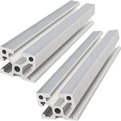 Multiple silver high-precision aluminum extrusion profiles with T-slots and hollow structures designed for building stable and accurate equipment frame systems by Yoverd Aluminium