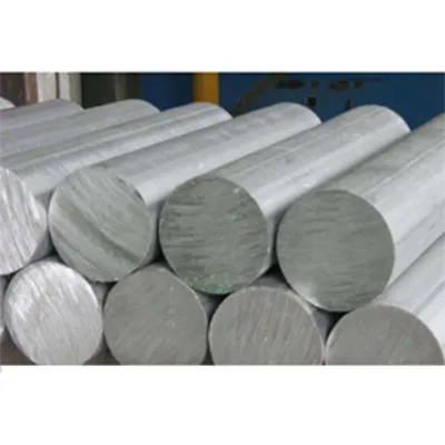 A close-up view of multiple solid circular aluminum rods neatly stacked, showcasing their smooth metallic finish and precise cylindrical shape suitable for various industrial applications by Yoverd Aluminium