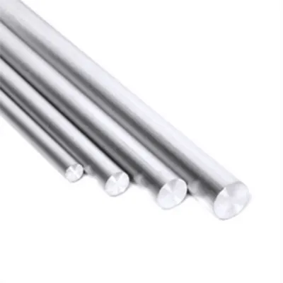 Several solid circular aluminum rods of varying diameters arranged diagonally against a clean background, displaying their highly polished silver surfaces and precise round cross-sections ideal for precision industrial components by Yoverd Aluminium