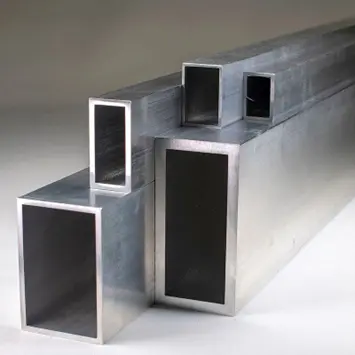 Multiple sizes of standard rectangular aluminum extrusion profiles with hollow sections displayed together, high precision and smooth surface aluminum tubes by Yoverd Aluminium