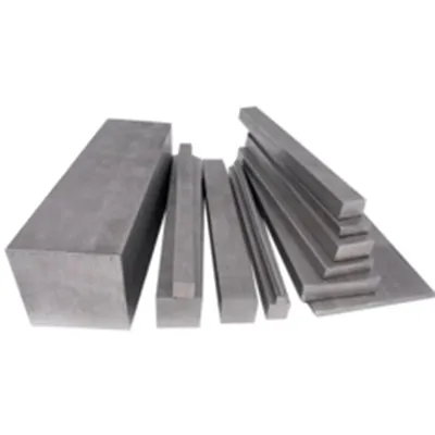 Assortment of different sizes and thicknesses of precision CNC machined aluminum solid rectangular bars displayed on white background, showing variety of high-quality aluminum stock for custom fabrication by Yoverd Aluminium.