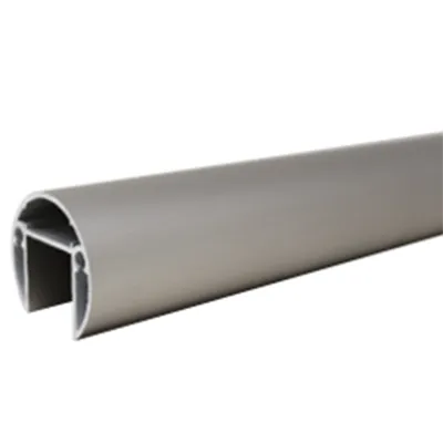 Close-up of a precision-extruded gray aluminum railing profile with internal channels, ideal for commercial and public infrastructure projects by Yoverd Aluminium.