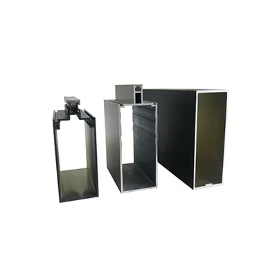 Collection of high-performance black aluminum profiles in various cross-sections and structural designs, highlighting precision engineering and durability for architectural facade systems by Yoverd Aluminium.
