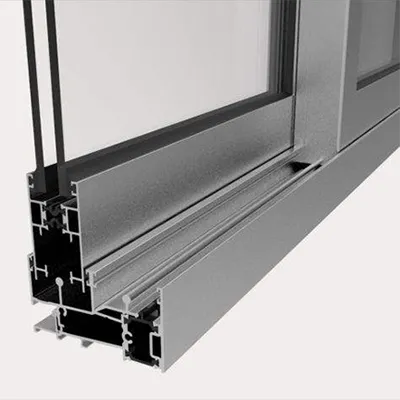 Close-up of installed customized thermal break aluminum curtain wall profile with visible polyamide insulation and glass integration for optimal thermal performance and weather resistance by Yoverd Aluminium.
