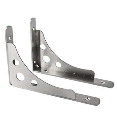 Two high precision CNC machined aluminum L-shaped brackets with multiple circular mounting holes for secure structural and industrial installations, highlighting excellent strength and corrosion resistance by Yoverd Aluminium.
