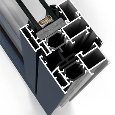 Close-up view of precision-engineered thermal break aluminum door profile with polyamide insulation strip for superior energy efficiency and structural strength by Yoverd Aluminium.