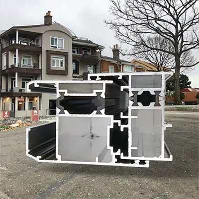 Cutaway illustration of thermal break aluminum door profiles in real-world residential building application highlighting energy efficient design and structural versatility by Yoverd Aluminium.