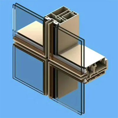 Isometric 3D view of high performance multi-chamber thermal break aluminum profiles with insulated glass units for modern building facades by Yoverd Aluminium