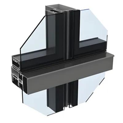 3D cross-section of high performance thermal break aluminum profiles in dark finish with multi-chamber design and insulated glass for modern facades by Yoverd Aluminium