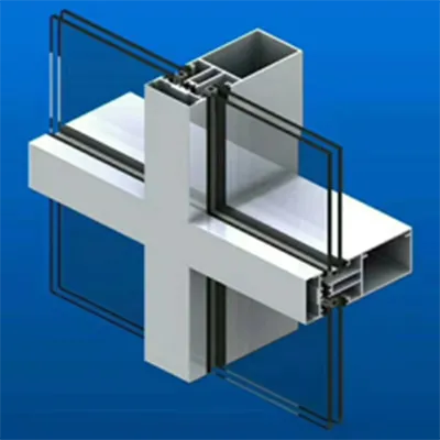 3D cross-section of high performance thermal break aluminum profiles in white finish with multi-chamber structure and glass panels for modern facades by Yoverd Aluminium
