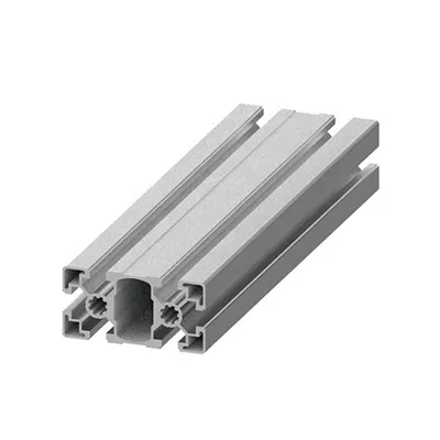 A silver multi-slot aluminum extrusion profile with a reinforced hollow core and precision T-slots shown on a white background by Yoverd Aluminium.