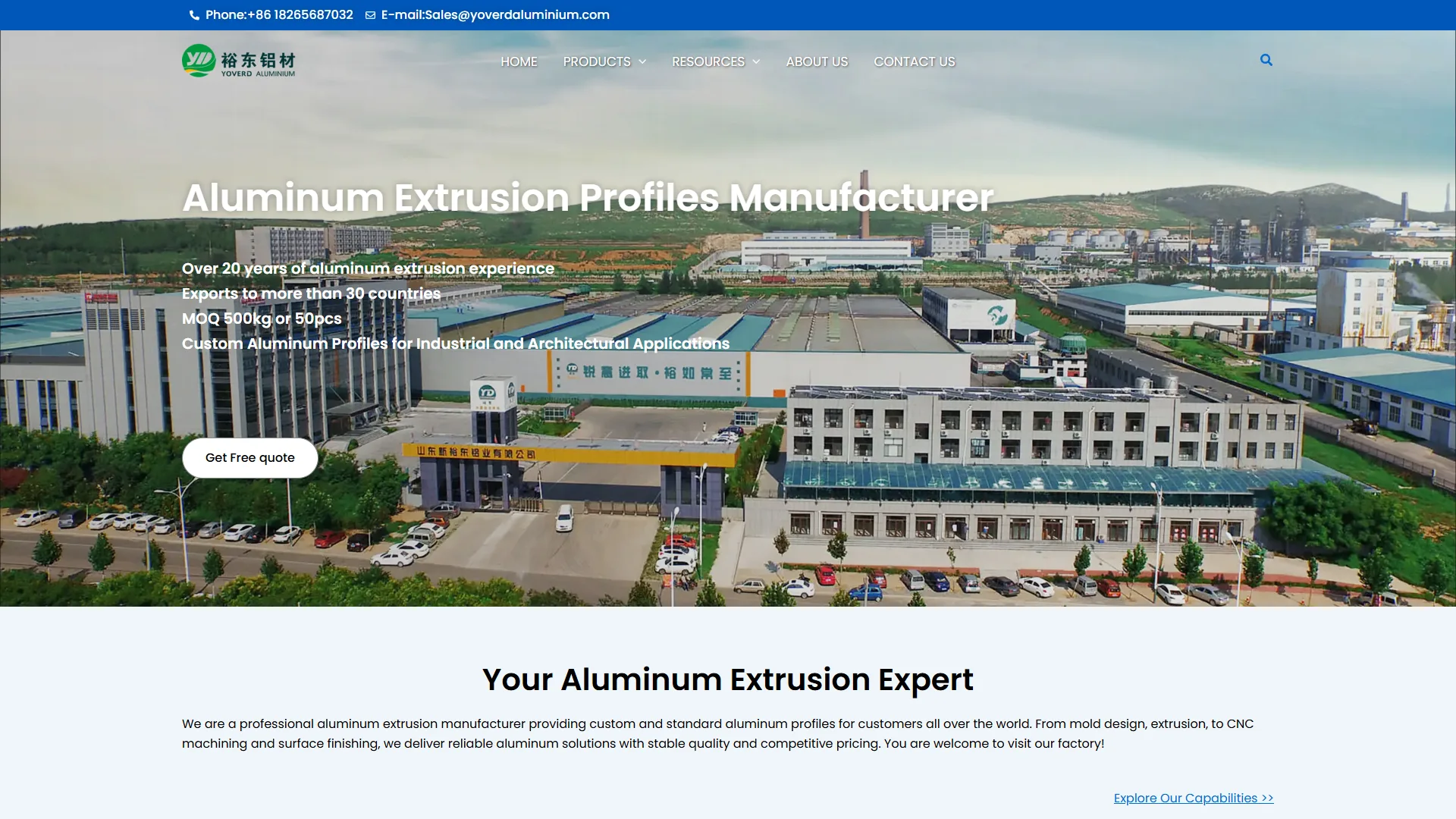 Yoverd Aluminium official website banner