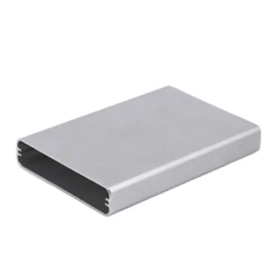 Silver rectangular extruded aluminum enclosure profile with internal slots for electronics housing by Yoverd Aluminium