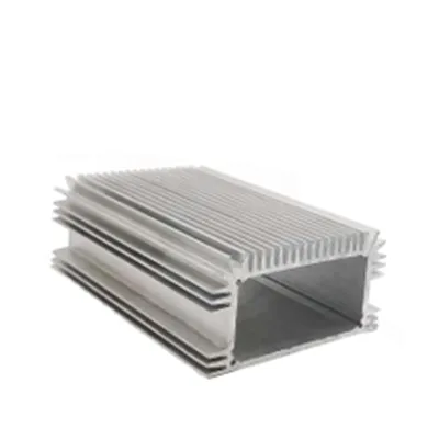 Silver extruded aluminum rectangular enclosure with dense external cooling fins for high-performance electronics by Yoverd Aluminium